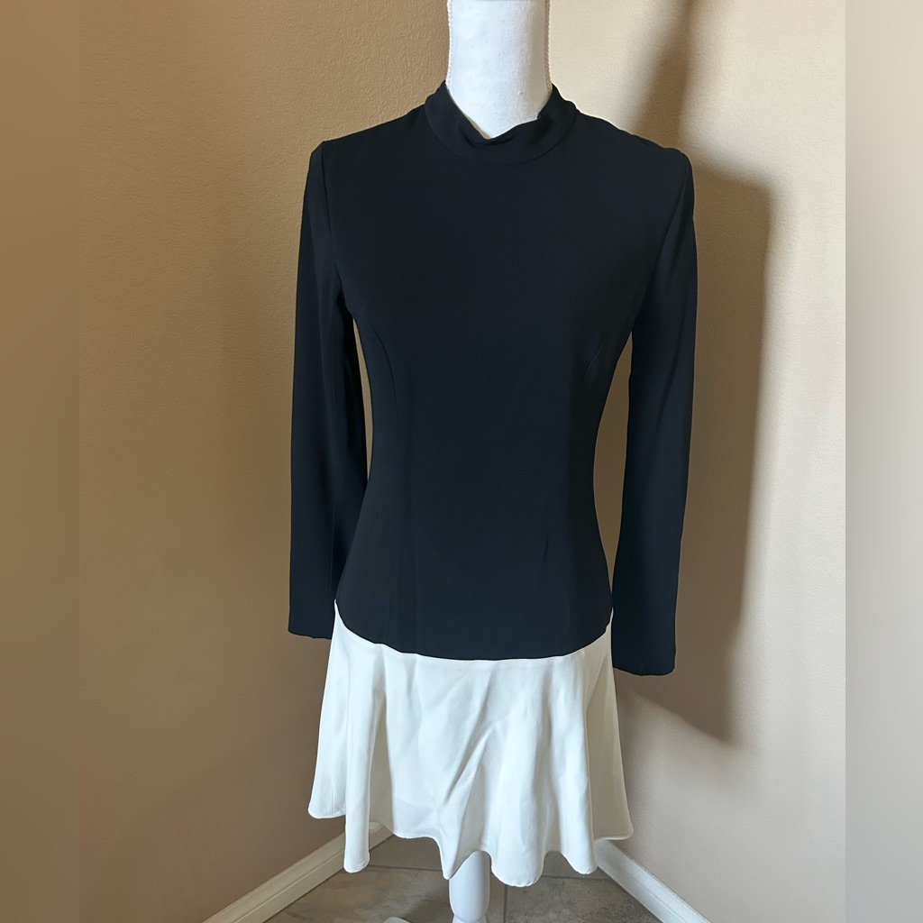Raoul Black And White Long Sleeve Dress